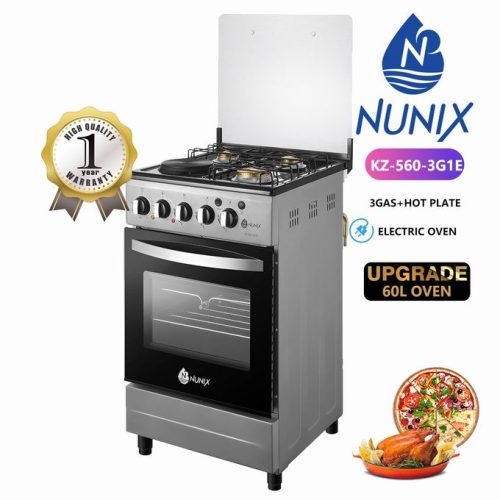 Nunix Cooker, 3 Gas Burners,Hot Plate, Electric Oven.