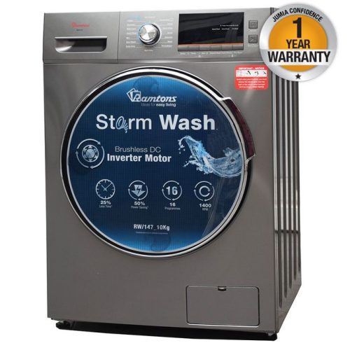 Ramtons RW/147-Front Load 10Kg Washer 1400 RPM- Silver