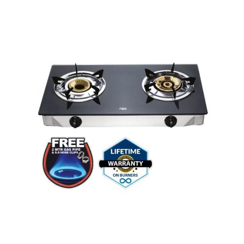 Mika MGS7102(MGS7100) – Gas Stove, Double Burner – Glass Top & SS