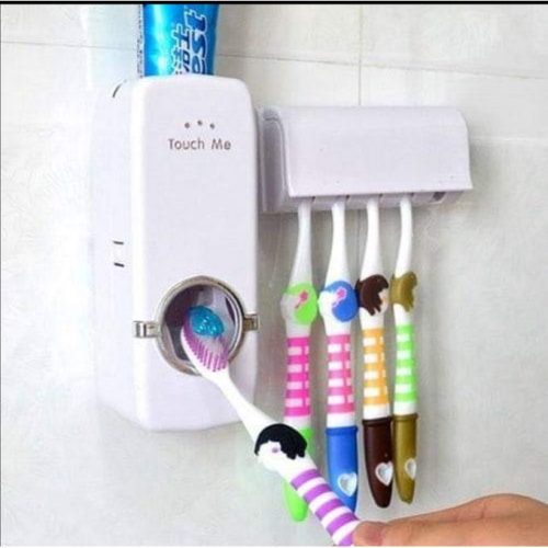 Tooth Paste Dispenser & Tooth Brush Holder – Multicolor