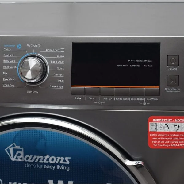 Ramtons RW/147-Front Load 10Kg Washer 1400 RPM- Silver - Image 2