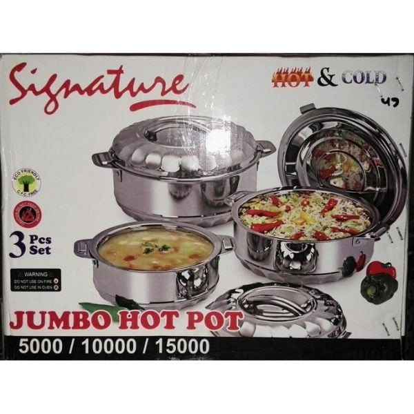 Signature 3 Pcs Jumbo Stainless Steel Hotpots 5000/10000/15000