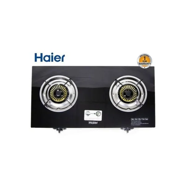 Haier 2 Gas Burner Stove Glass Table Top - Black