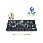 Nunix Infrared Energy Gas Saving Three Burner Glass Top