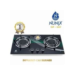 Nunix Infrared Energy Gas Saving Three Burner Glass Top