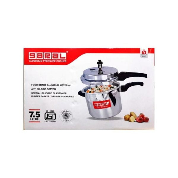 Saral 7.5L ALUMINIUM EXPLOSION PROOF Pressure Cooker - Image 3